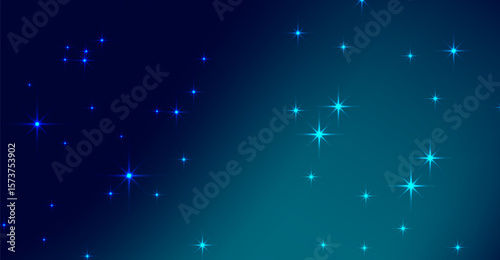 A gradient backdrop showcases twinkling blue and cyan stars, offering a festive and celestial ambiance with shimmering light points against a dark, dynamic sky