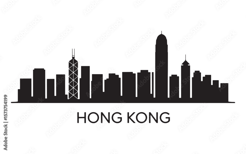 Naklejka premium Striking Skyline of Hong Kong A Captivating Silhouette Against a Pristine White Background Cityscape Vector Graphic Depiction
