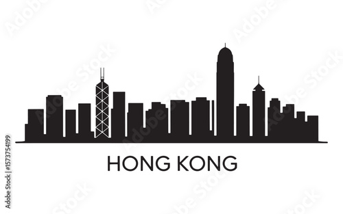 Striking Skyline of Hong Kong A Captivating Silhouette Against a Pristine White Background Cityscape Vector Graphic Depiction