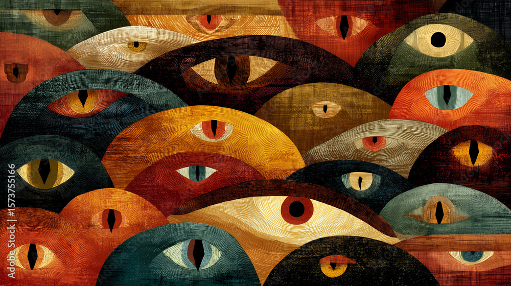 Fototapeta premium Abstract pattern of staring eyes in retro Halloween palette