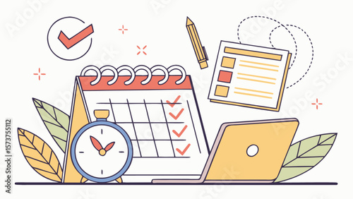 Effective time management and schedule planning for productivity and task management with calendar and clock