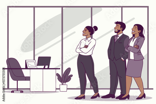 Business team looking forward office workplace professional corporate success leadership vision goal achievement