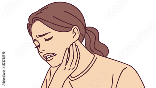 Woman experiencing jaw pain dental problems or ear ache and seeking medical treatment for toothache pain