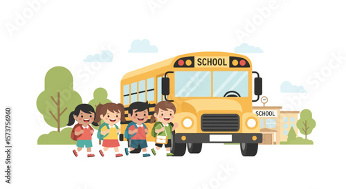 School Bus Adventure: Back to School with Cheerful Children