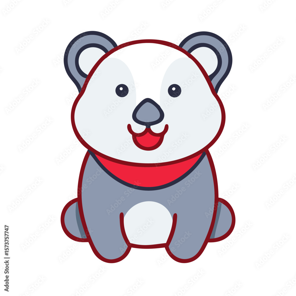 Obraz premium Cute cartoon bear character smiling with a red scarf design 