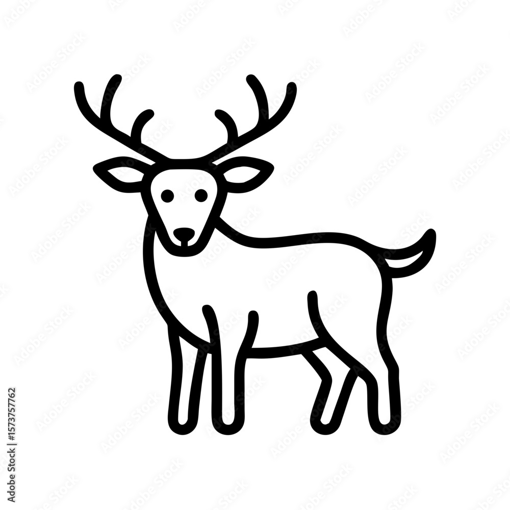 Fototapeta premium Simple line illustration of a deer standing with antlers 