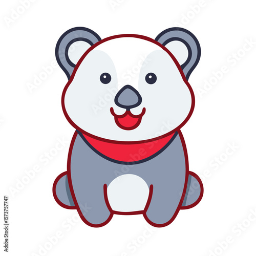 Cute cartoon bear character smiling with a red scarf design  