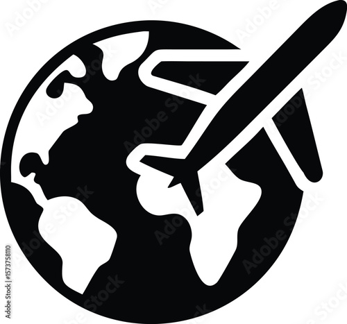 Airplane flying around the world icon