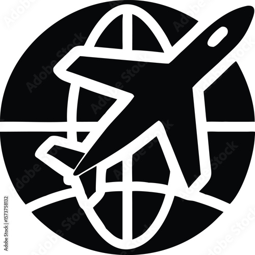 Airplane flying around the world icon