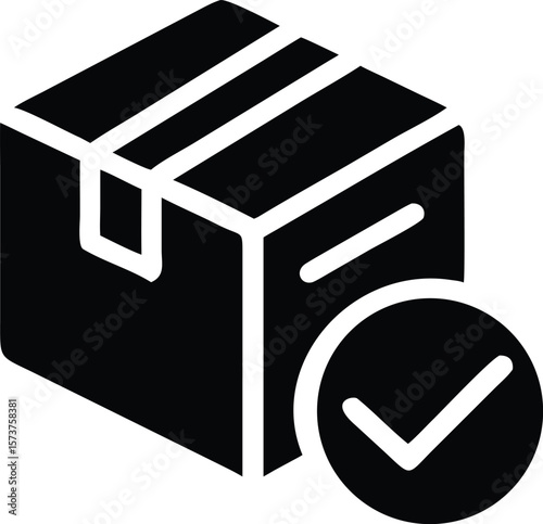 Delivered package with check mark symbol icon