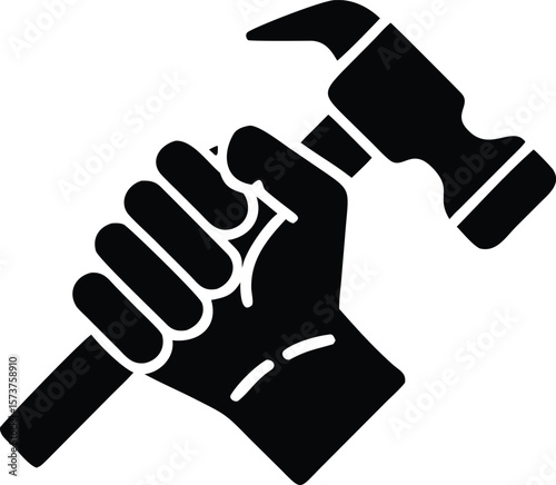 Hand holding hammer icon construction symbol icon