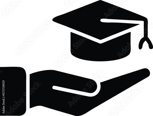 Hand holding graduation cap symbol of education icon