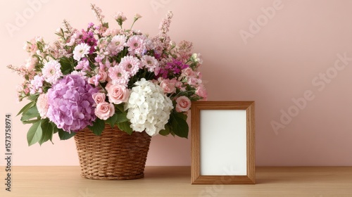 Wallpaper Mural Elegant Floral Arrangement with Frame on a Soft Pink Background Torontodigital.ca