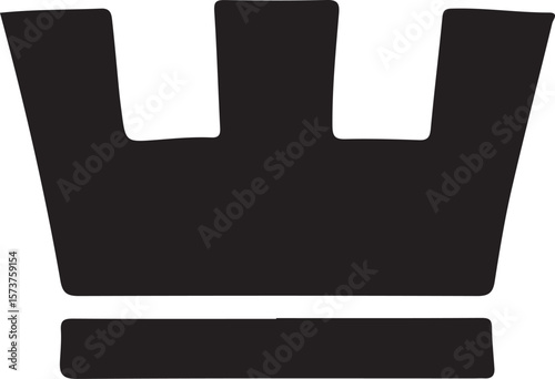 Simple black silhouette of a stylized crown with a horizontal line at the base isolated on transparent background