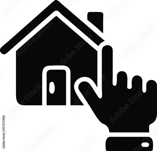 Hand pointing at home icon