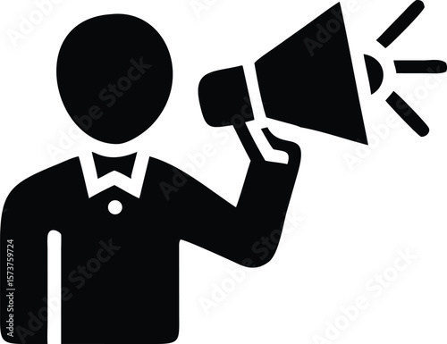 Man holding megaphone announcing promotion vector icon