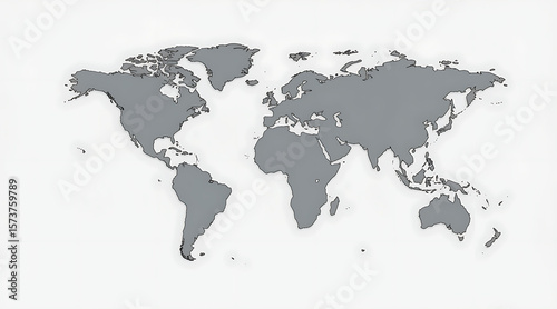 Gray world map continents on white background geography