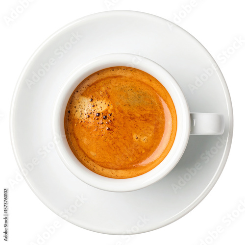 Top Shot of Fresh macchiato on Cafe Table