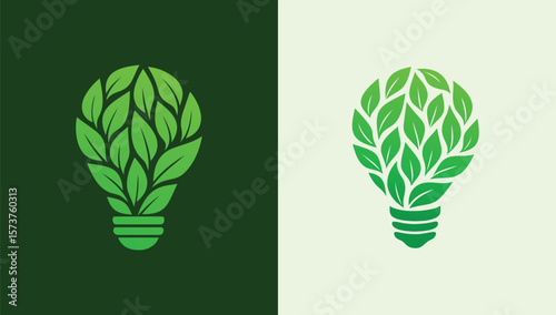 Eco-Friendly Idea Green Leaf Lightbulb Symbolizing Renewable Energy