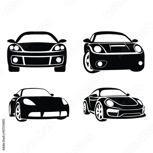 Set of four sports car front silhouettes