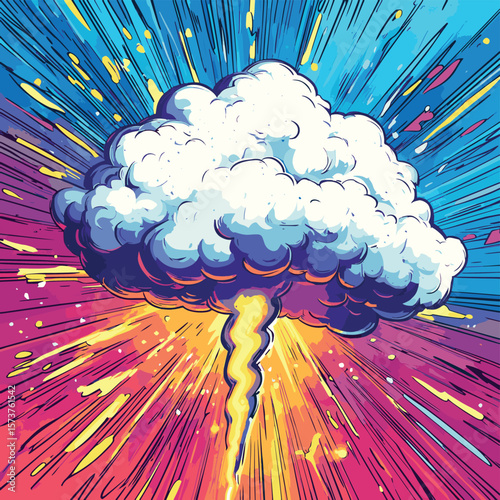 A thunder illustration set against a vibrant comic abstract pop art background, created using AI, vector style simple color