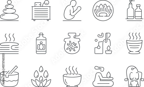 Spa and wellness center services line icons vector set for relaxation and beauty 85