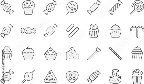 Vector sweets and candies icon set perfect for dessert shop logo and branding design