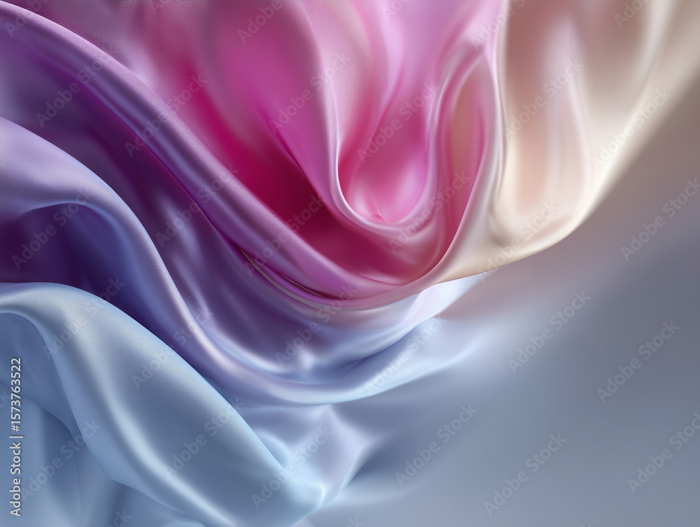 Obraz premium flowing fabric background in soft shades of pink, lavender, and cream creates serene and elegant atmosphere. smooth texture and gentle curves evoke sense of calm and beauty