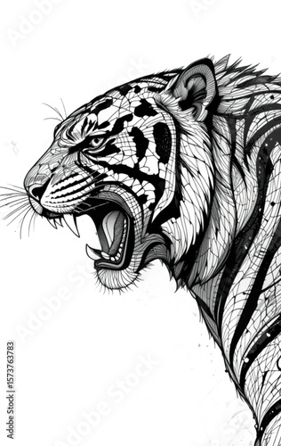 A roaring tiger in profile