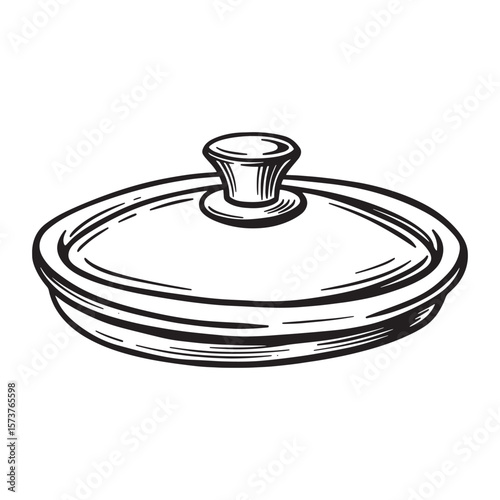 Black and white illustrated pot lid for kitchen cooking and culinary design projects