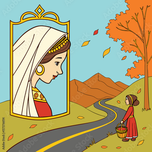 
a cartoon of a woman looking at a mirror