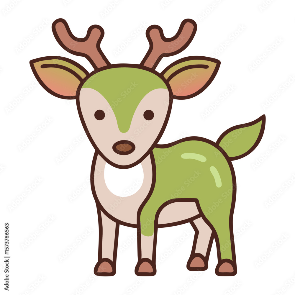 Fototapeta premium Cartoon deer with antlers standing in a playful pose 