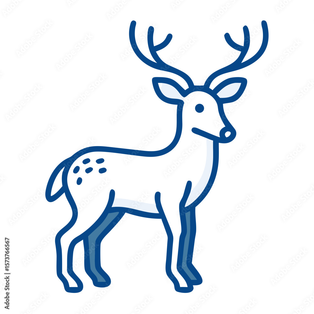 Fototapeta premium Stylized deer illustration with antlers in blue outline design 