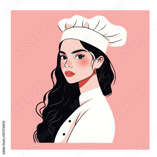 long hair female chef,vector