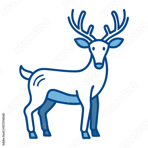 Stylized blue reindeer illustration with antlers standing upright  