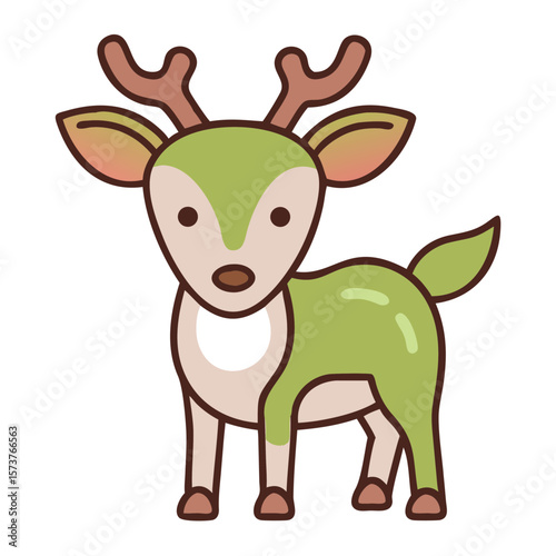 Cartoon deer with antlers standing in a playful pose  