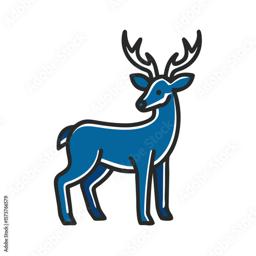 Blue deer illustration with antlers in minimalist style  