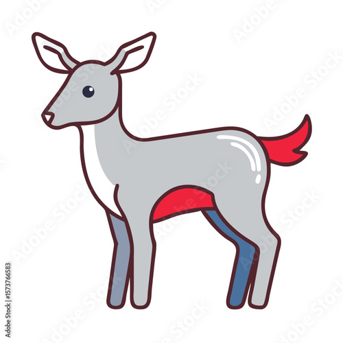 Stylized gray deer character with red accents in playful design  