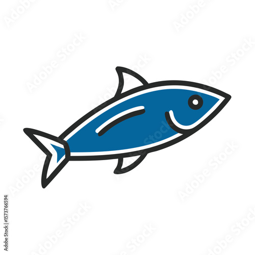 Blue fish illustration with smiling face in vector style  