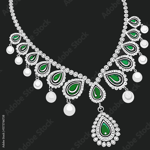 
a necklace with green and white stones