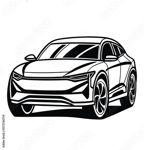 Front view silhouette of a modern car