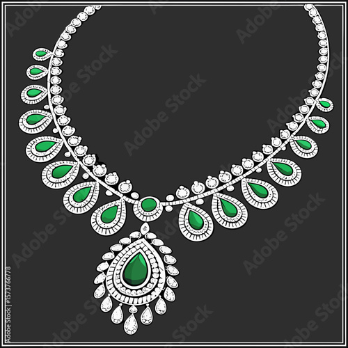 
a diamond necklace with green stones