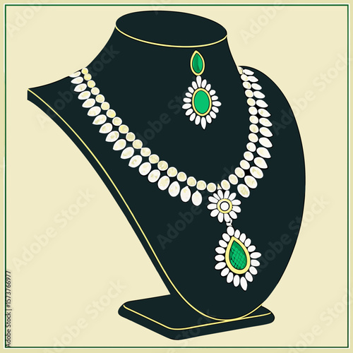 
a necklace and earrings on a mannequin