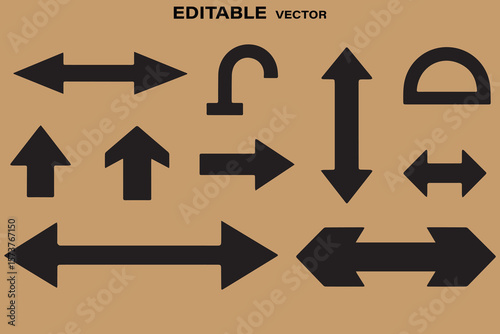 Collection of black arrow icons pointing in various directions on a light brown background