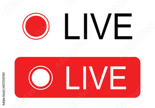 LIVE streaming icons – modern red broadcast buttons with dot and rectangle styles, ideal for online video, media, or recording design use.