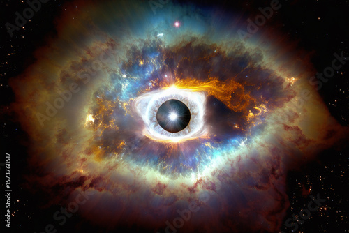 A bright colorful nebula in space that looks like a giant eye looking back at you