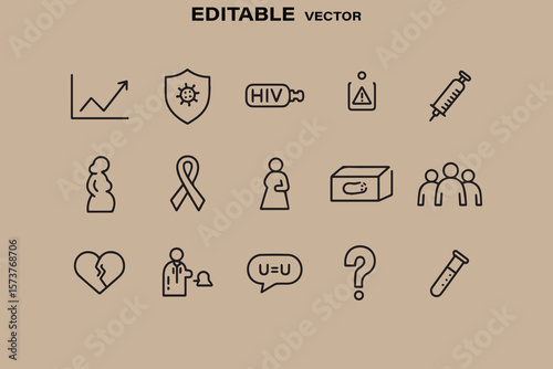 Collection of medical and health icons representing hiv awareness research and support services