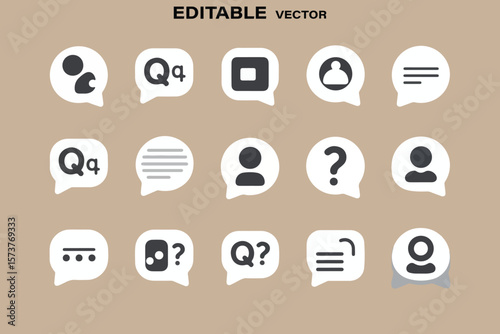 Collection of modern flat design speech bubble icons representing communication user profiles questions and messages