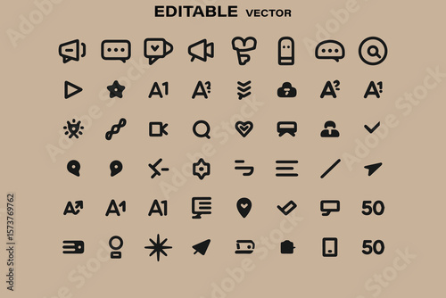 Collection of editable vector icons representing various communication navigation and user interface elements on a neutral background