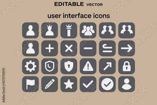 Collection of flat design user interface icons for web and mobile applications on a neutral background